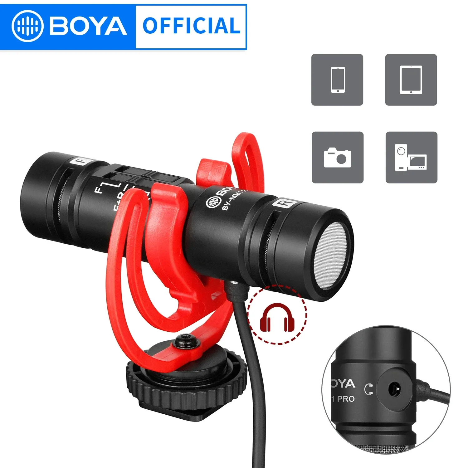 部品boya bymm1 pro dualcapsule condenser shotgun microphone video for iphone androidスマートフォンカメラタブレットカムコーダー