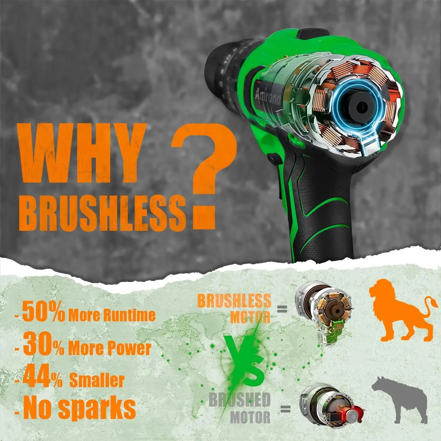 20V ANIRONA Brushless Cordless Power Drill 253 Hammer Driver with 20Ah Batteries and Charger450 Inlbs Torque 38 Me 240407