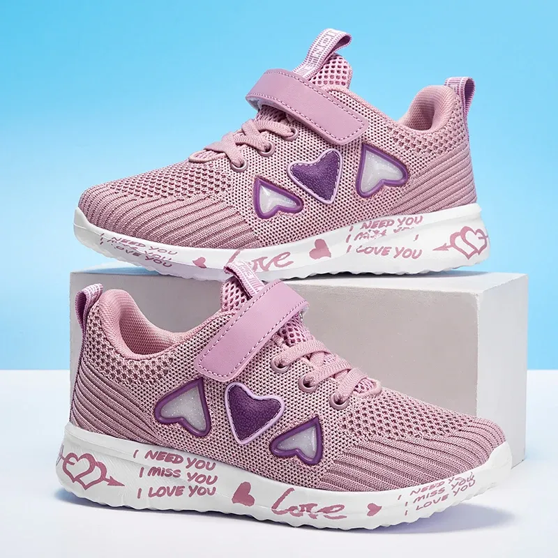 Scarpe da ginnastica scarpe da ragazza per bambini rosa sneaker mesh per bambini traspiranti scarpe sportive leggere simpatiche da tennis da tennis per ragazze