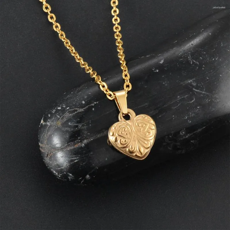 Pendant Necklaces Stainless Steel Heart Love Gold Color Plated Necklace For Girl Women Metal Chain Fashion Jewelry Valentine's Day Gift