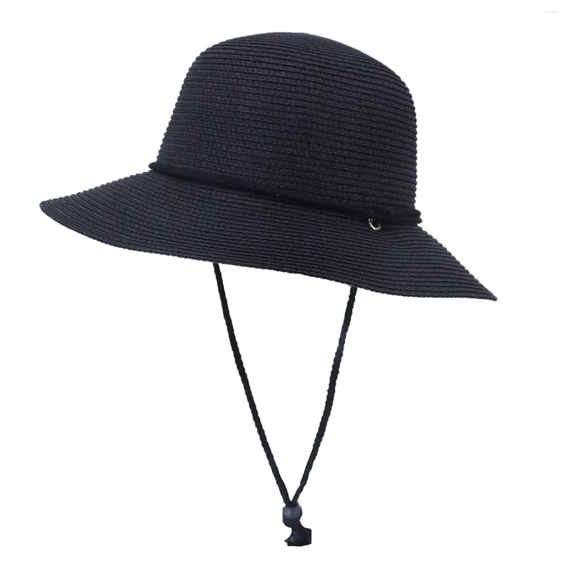 Wide Brim Hats Summer Beach Fashion Straw With Chin Strap Gift Ladies Floppy Outdoor Travel Women Sun Hat Foldable Solid Casual