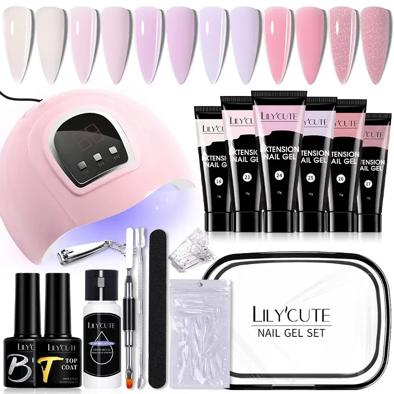 Kits Lilycute 15 ml nagelverlengingsgelset met LED -lamp Volledig manicure gereedschap Set snelle vinger verlengen acryl kristalconstructiegel