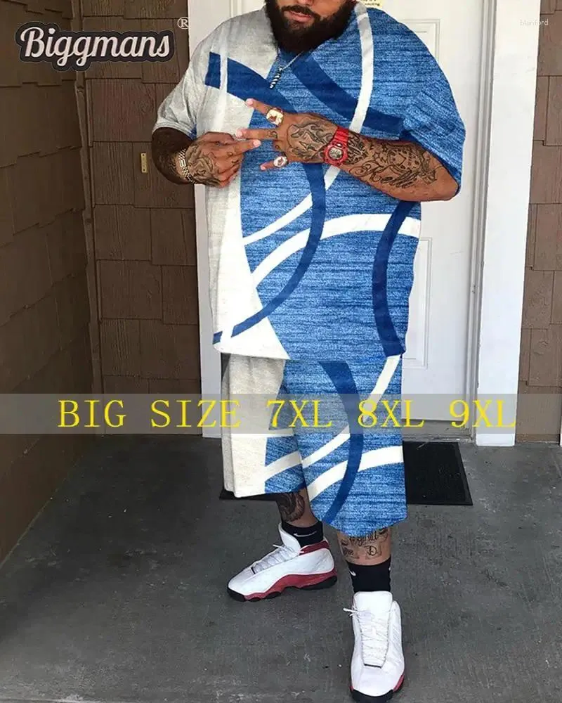 Tracki męskie Biggmans plus rozmiar do ubrań Streszczenie nadruk swobodny rękaw i niebieskie krótkie rękawy koszula Big Tall 9xl