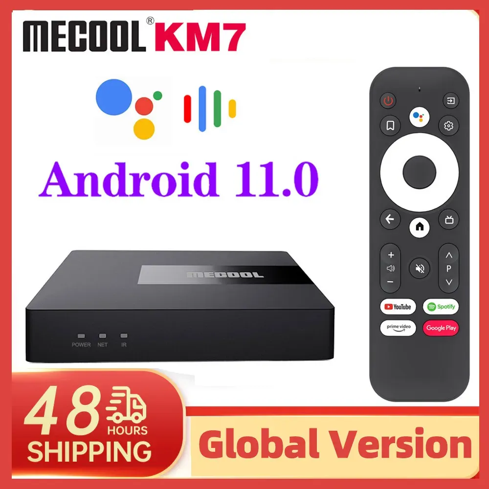 Box MECOOL KM7 Smart TV Box Android 11 ATV Google Certifié LPDDR4 4GB RAM 64 Go 4K USB3.0 double WiFi AV1 BT4.2 4K Set Top Box 2G 16G