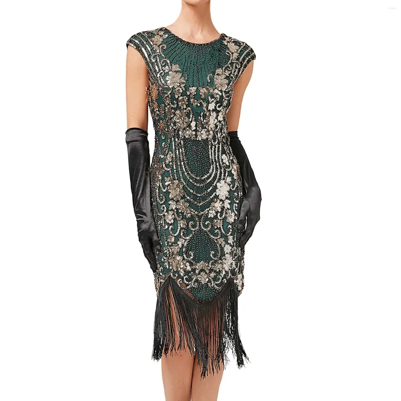Bühnenbekleidung 1920er Jahre Flapper Kleid Plus Größe Frauen Mode Vintage Great Gatsby Farb Pailla Tassel 20S Party Frauen Mesh Latin Kostüm