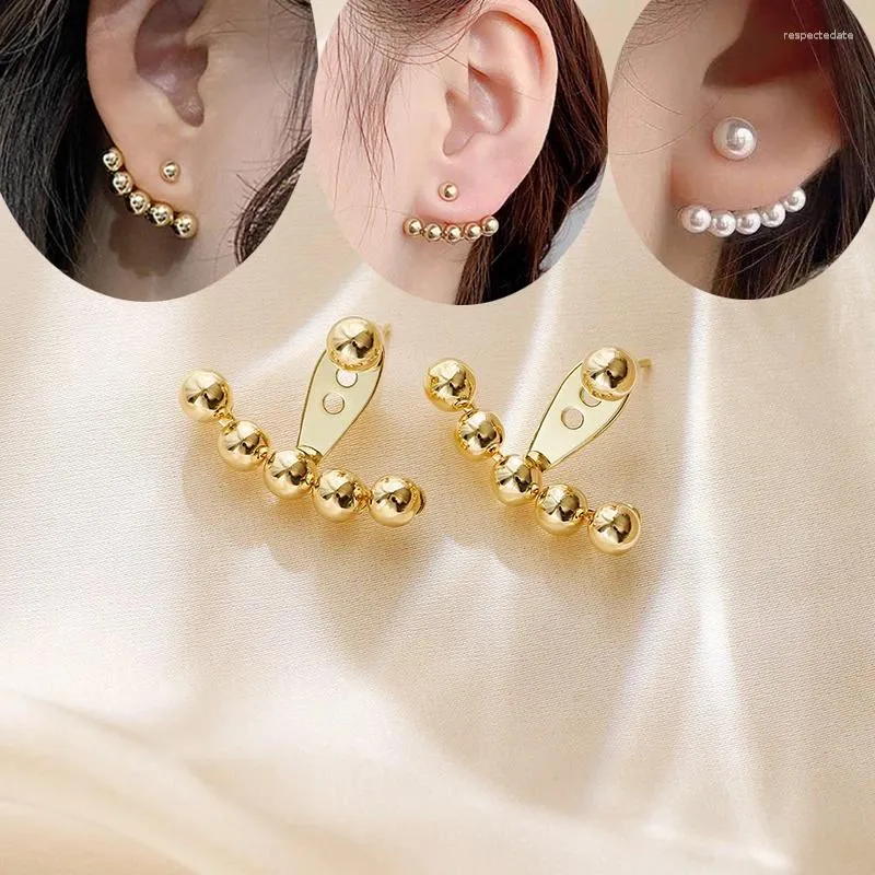 Orecchini per borchie da donna Orenatura per perle posteriore Cinque perle lucide Circle Golden/bianco femmina Piercing Accessori regali