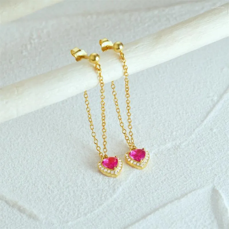 Orecchini per borchie Boako S925 Nappina a doppia catena in argento sterling per donne rosa rosa cz cingola che penzola per il regalo di San Valentino