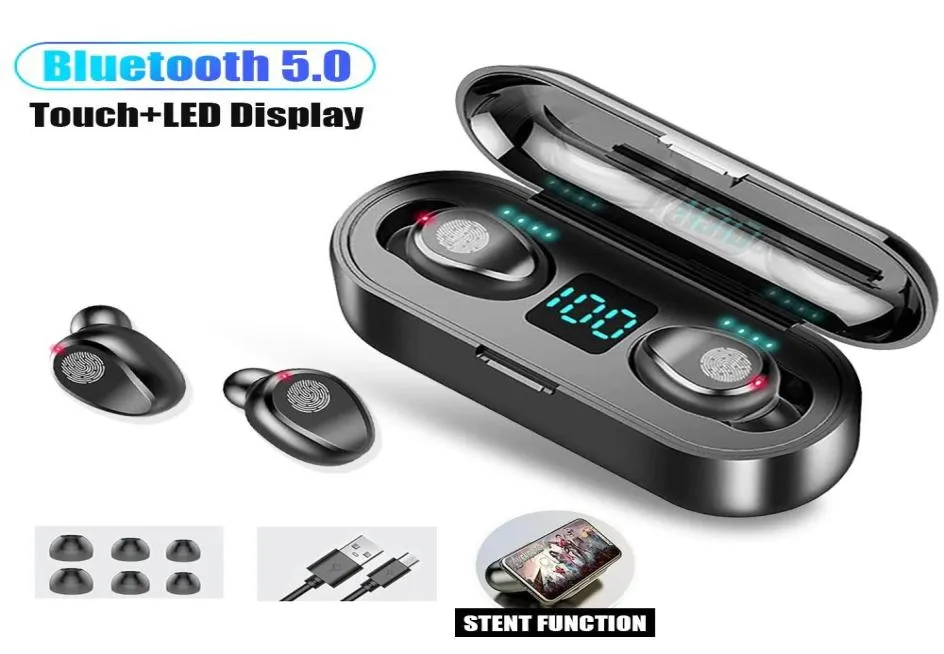 F9 TWS Wireless oortelefoon Bluetooth V50 Earbuds -hoofdtelefoon LED -display met 2000 mAh Power Bank Headset Microfoon MQ014363454