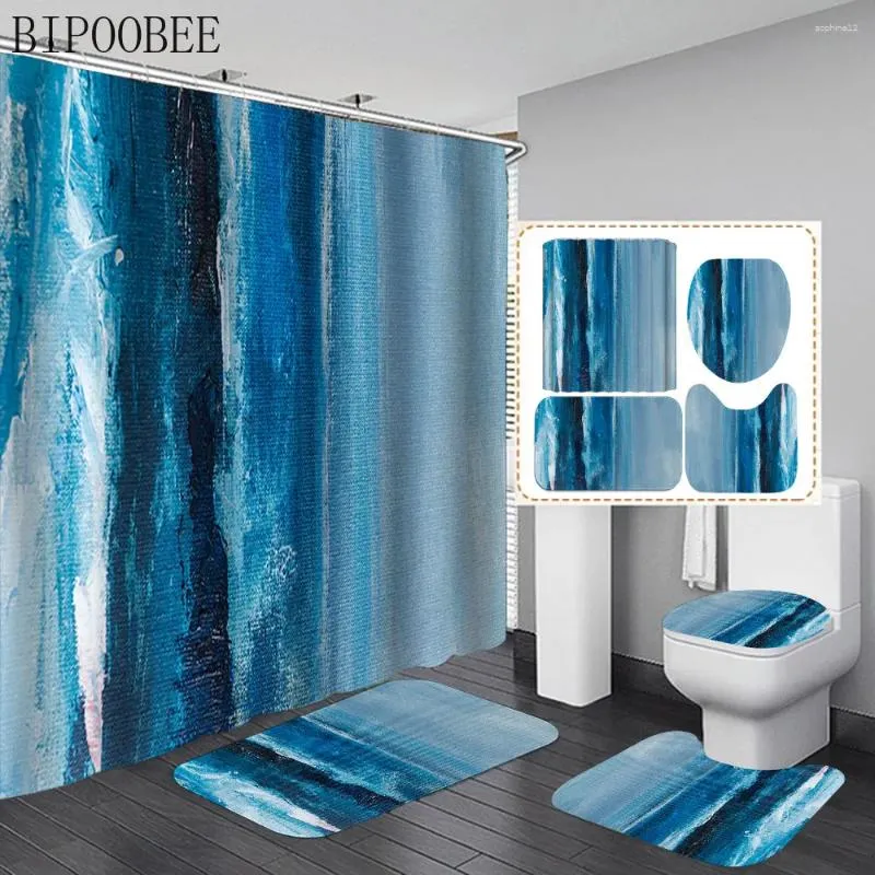 Rideaux de douche en marbre bleu polyester en tissu imperméable de salle de bain couvercle de siège de toilette