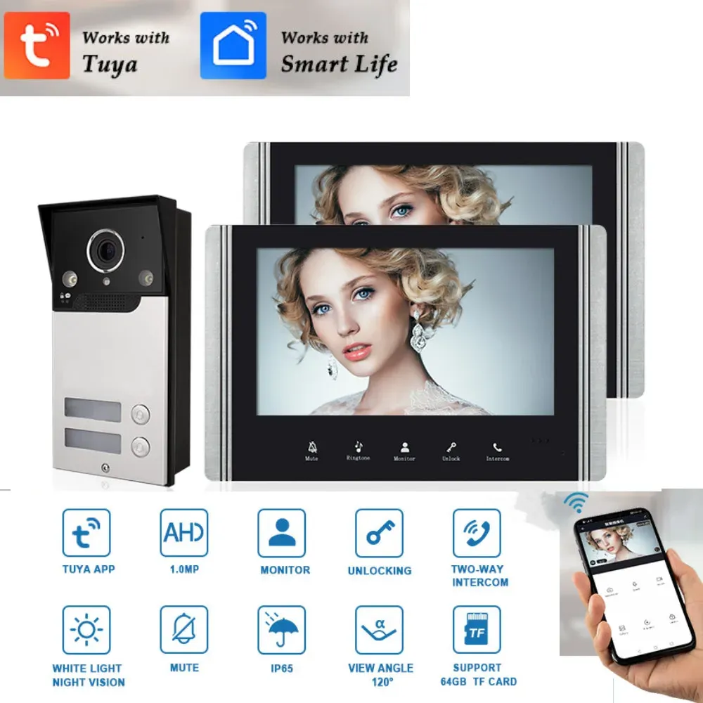 Controle 7 inch Tuya Video Doorbell WiFi Buiten Door Bell Waterdichte IP65 Intercom Smart Home voor 2 Family Apartment