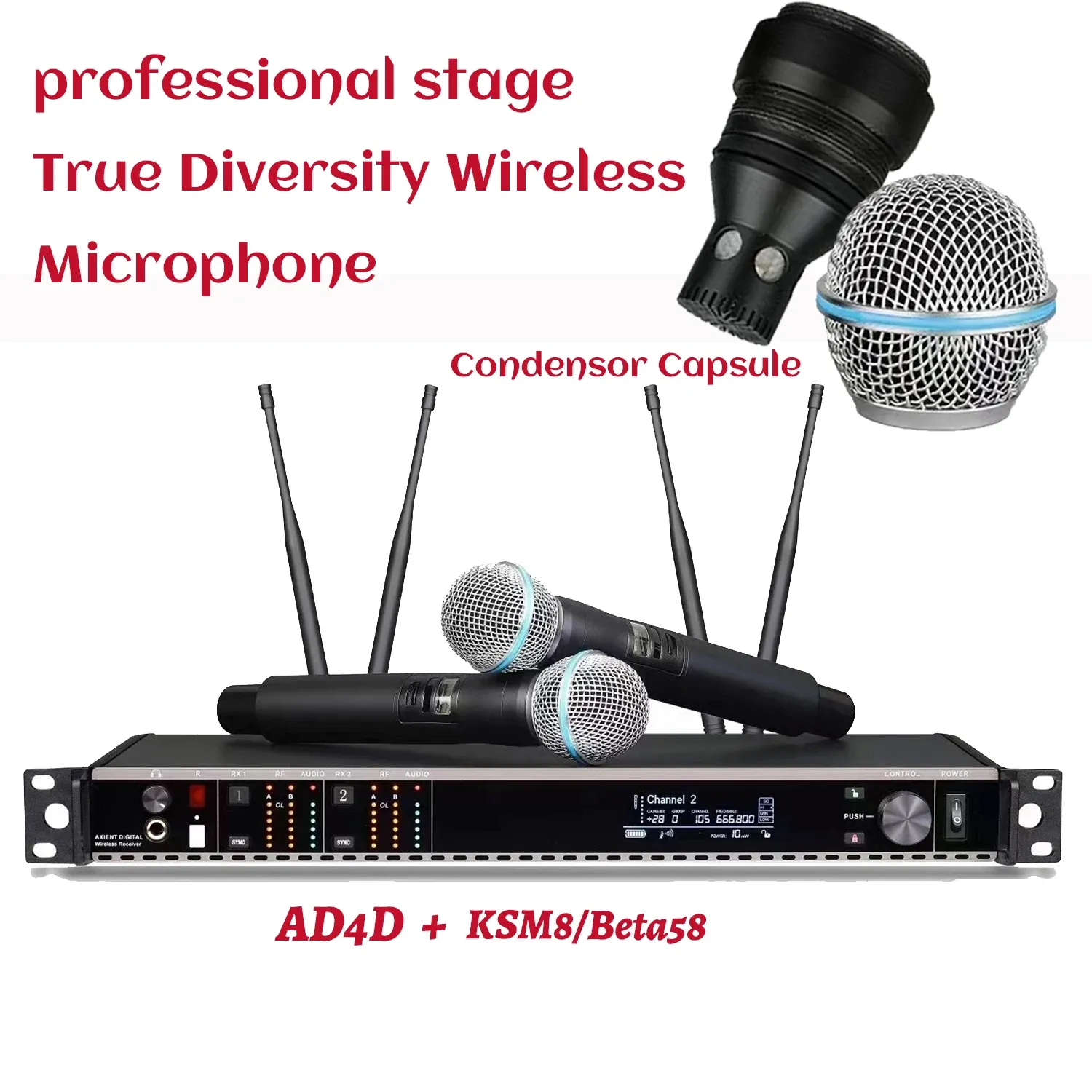 Microfones Profissional Diversidade Verdadeira AD4D Sistema de microfone sem fio SKM8/BETA58 Microfona Microfona Microfono Microfono Microfono