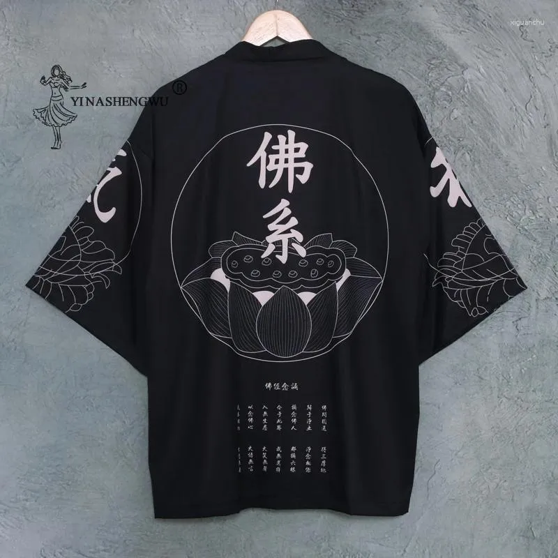 Этническая одежда S Buddhism Print Women Fashion Fashion Японская кимоно кардиган защищающаяся защитная уличная одежда хип -хоп