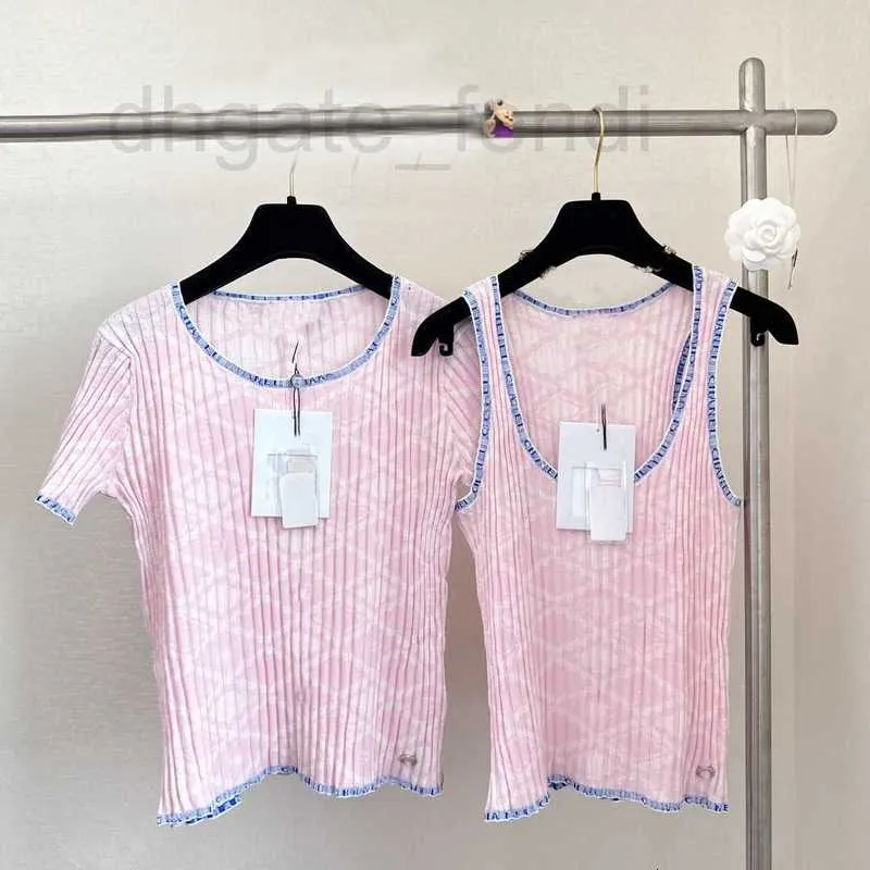 Kvinnors stickor Tees Designer Brand 24 Spring/Summer New Product Pink Knitted Tank Top Short Sleeved For Women JCB7