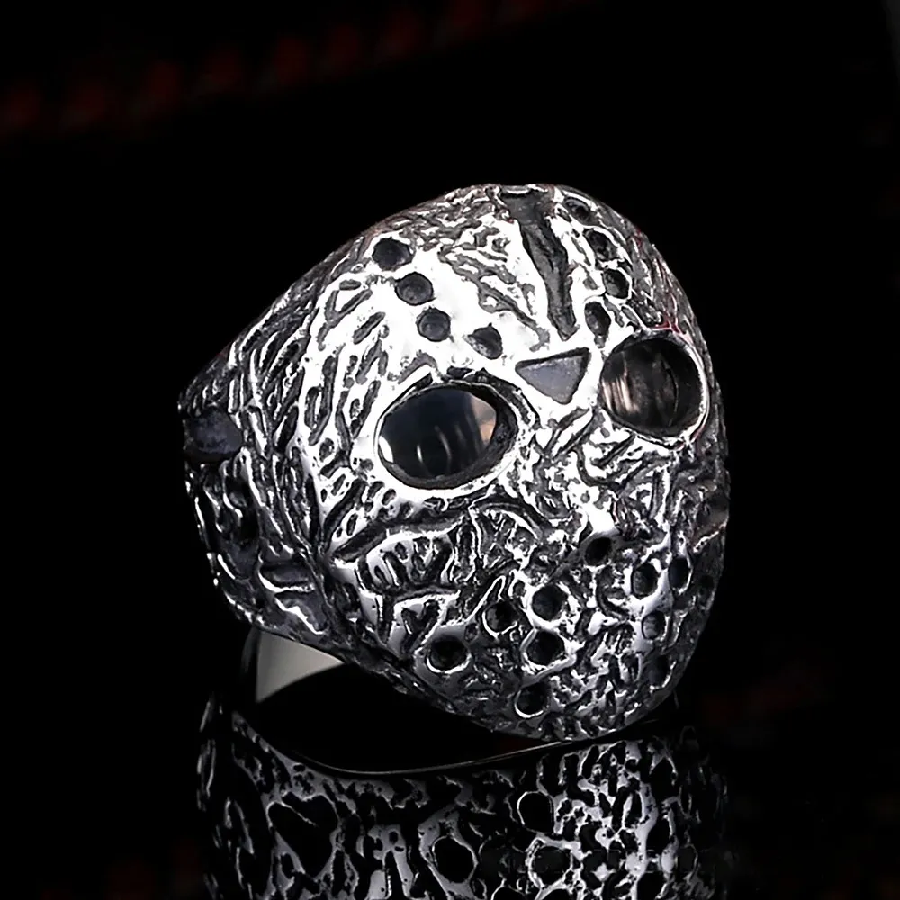 Punk Black Friday Killer Jason Mask Ring for Men 14k Gold Retro Jason Mask Rings Biker smycken Creative Gift