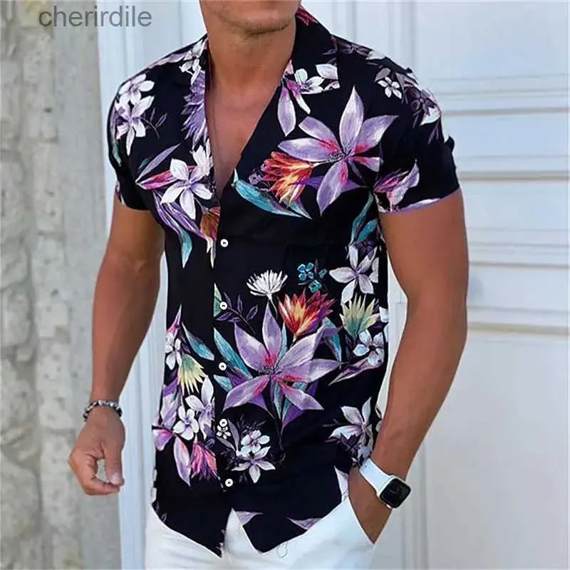 Camisas casuais masculinas Mens Aloha Camisa Floral Print Floral Outdoor Button de mangas curtas Clothing Design da moda casual e respirável YQ240408