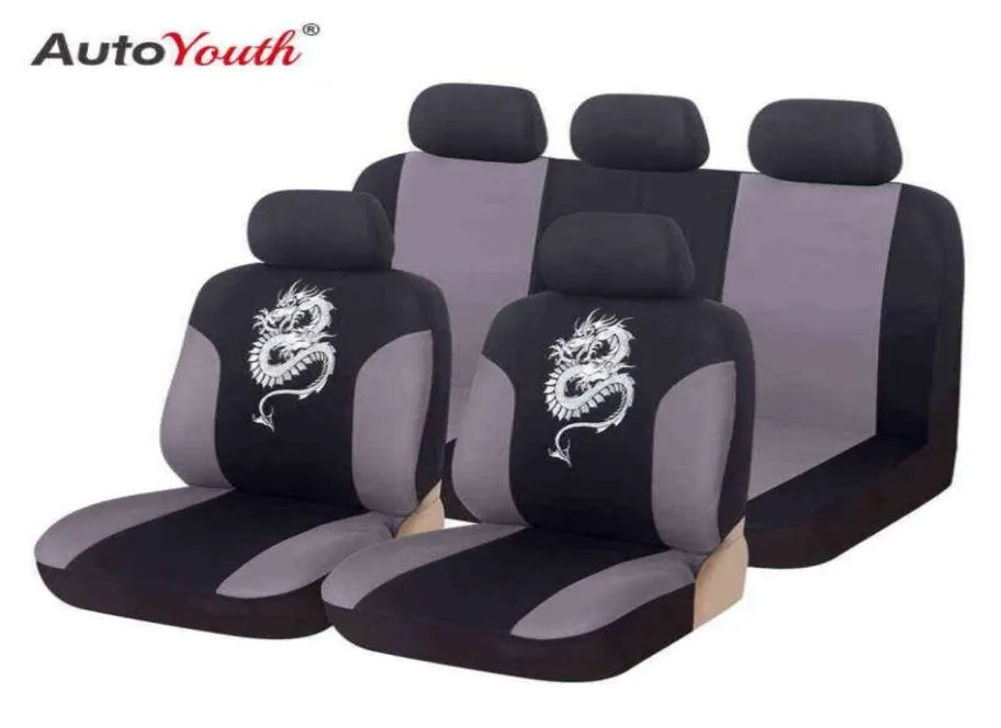 Autoyouth 9st Universal Fit Car Seat Cover med Dragon Mönster Detalj Styling 100 Breatbar bilstolskydd Bil Interiör H258082941