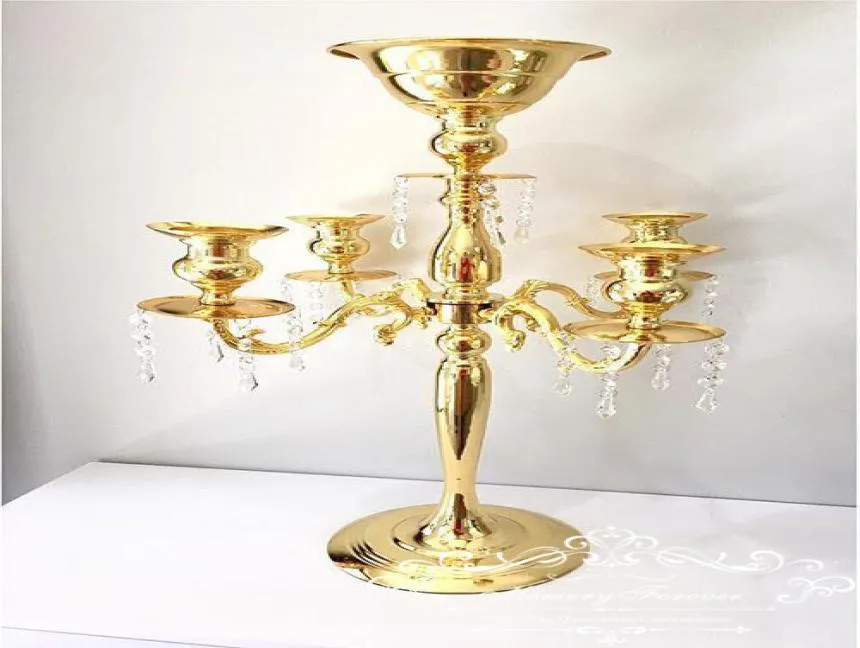 Chandelier de candélabre en métal brillant à 30quot Tall Gold avec des cristaux suspendus au bougeoir votif Mariage de mariage Centraire 7473024