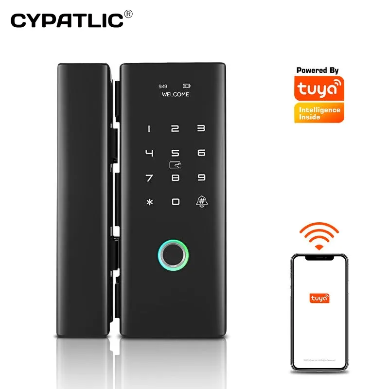 Verrouiller Cypatlic Office Smart WiFi Tuya application Porte de porte Porte d'empreinte Cerradura Puerta Lock de porte numérique sans clé avec carte NFC pour Glassdoor