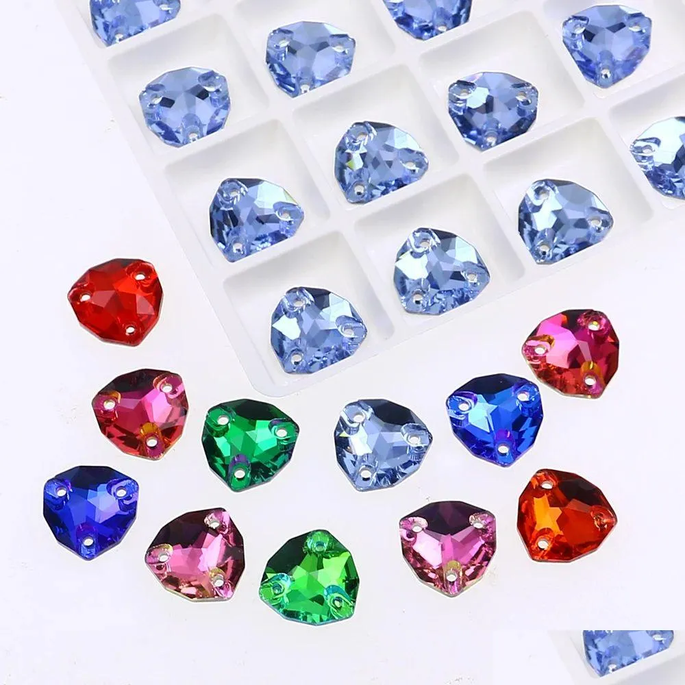 Rhinestones 28Pcs Fat Triangle Crystal All Color Sew On Stones Glass Flatback Sewing Rhinestone For Clothes Drop Delivery Jewelry Loo Dhkdu