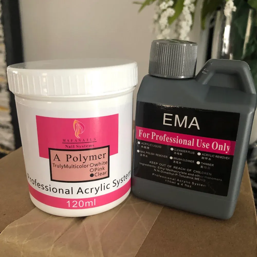 Vätskor 120 ml EMA -polymer akryl vätskepowder rosa nagelbyggare/doppning/snidning akrylpulver för naglar tips byggare förlängda pulver