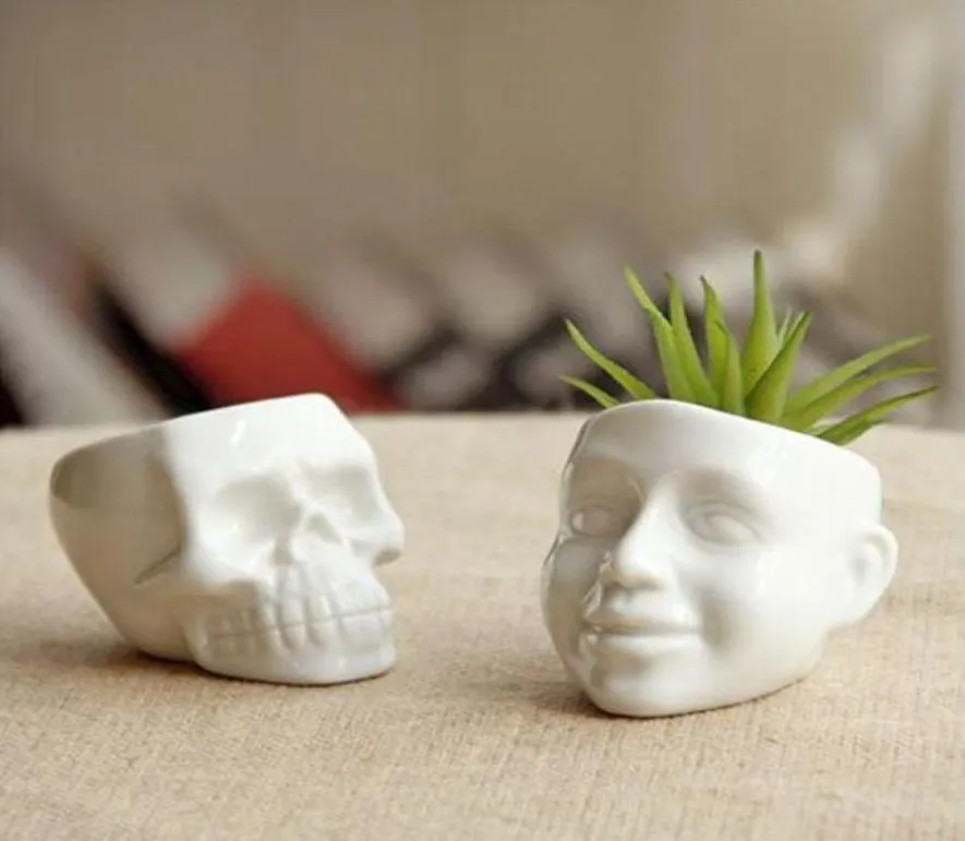 1PC Flower Pot Capita Skull Flower Pots Planters Desktop Accessories Home Decoration Modern Design Gifts White Ceramic Pots3391690