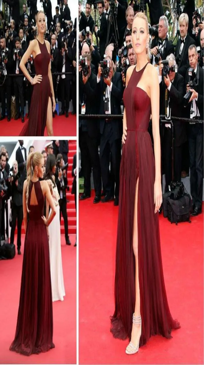 Nowy elegancki Blake Lively Burgundy Red Carpet Długość wieczorowej sukienki Celebrity Inspired Sweat Train Formal Prezenta