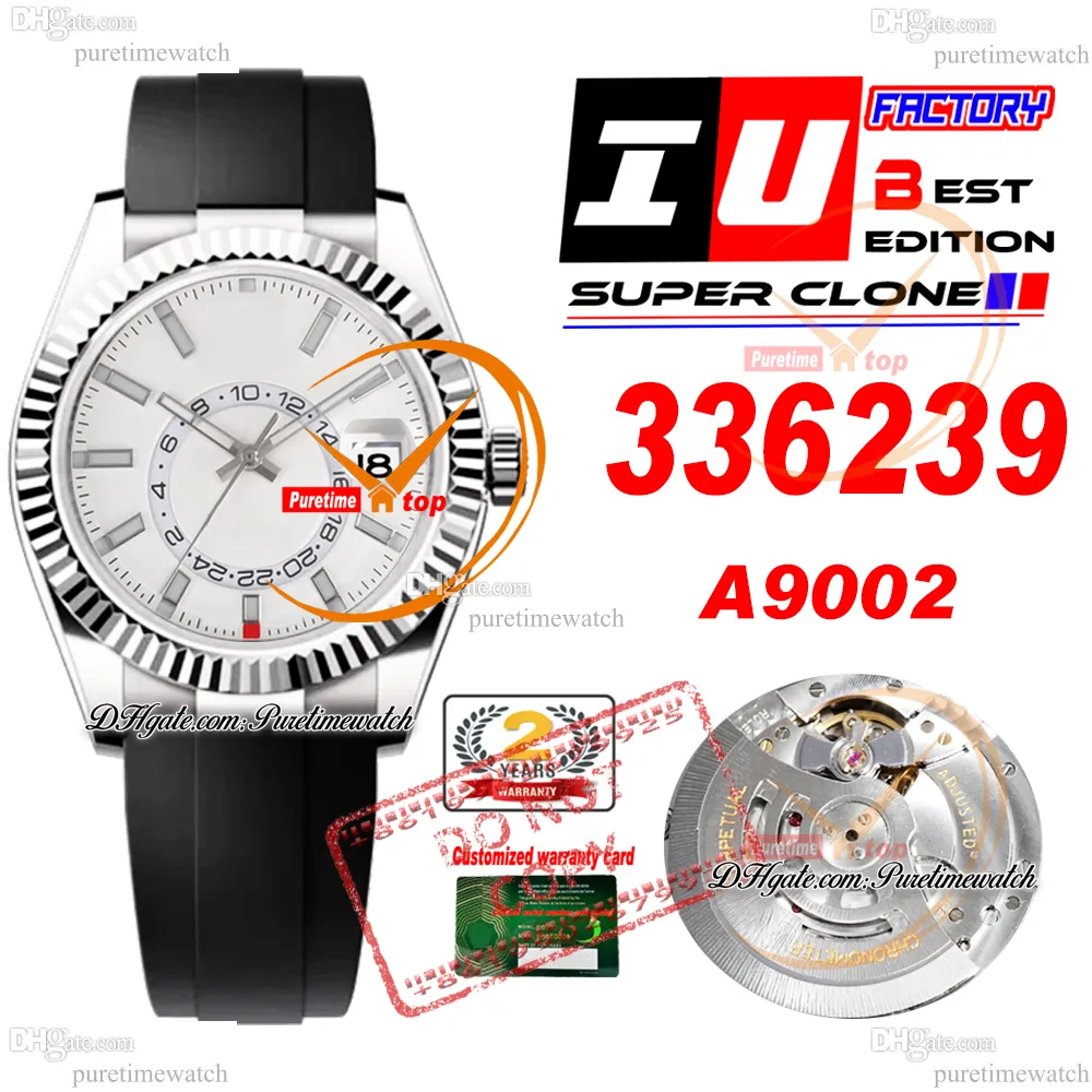 Sky Dweller 336239 A9002 Automatisk herrklocka IUF 42mm 904L Steel Case White Stick Dial Black Rubber Strap Super Edition med SMAE Serial Card Watches Puretime Ptrx