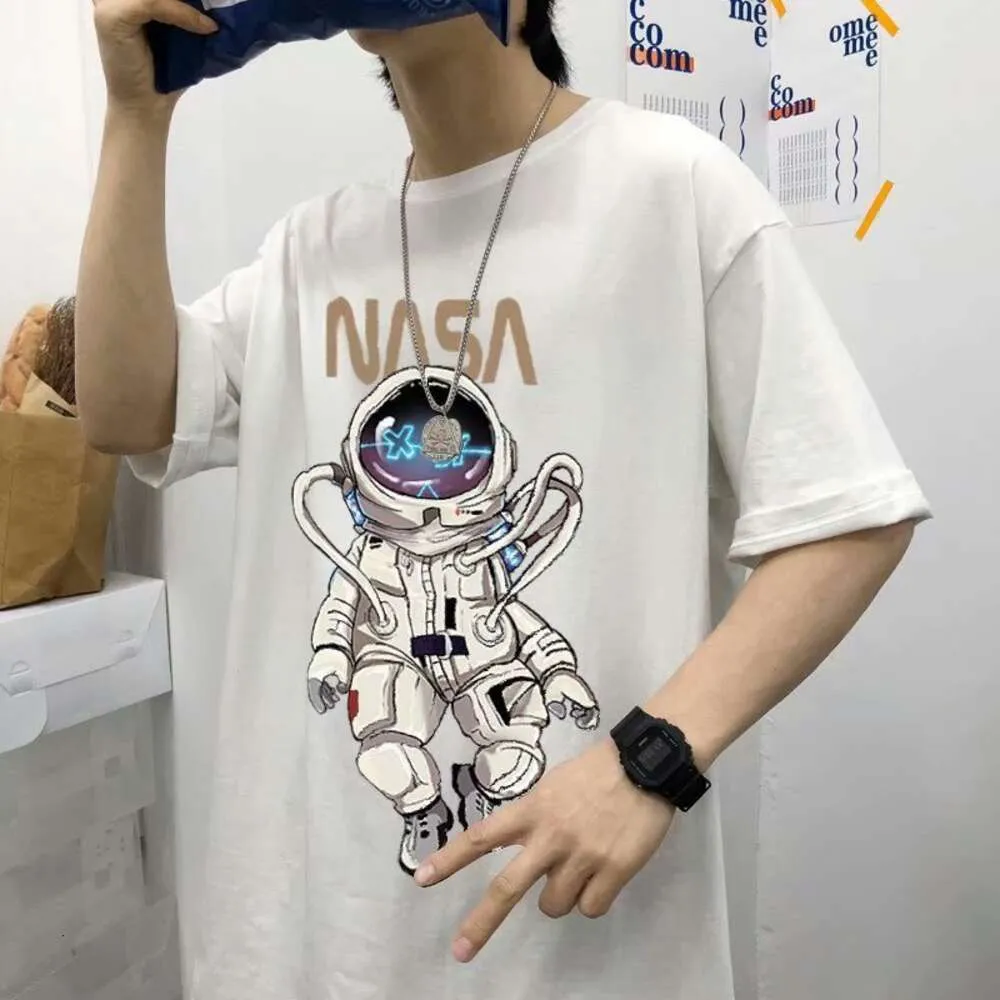 T-shirt à manches courtes imprimées de l'astronaute pour les hommes, Tendy Instagram Couple Top, NOUVEAU Été surdimension