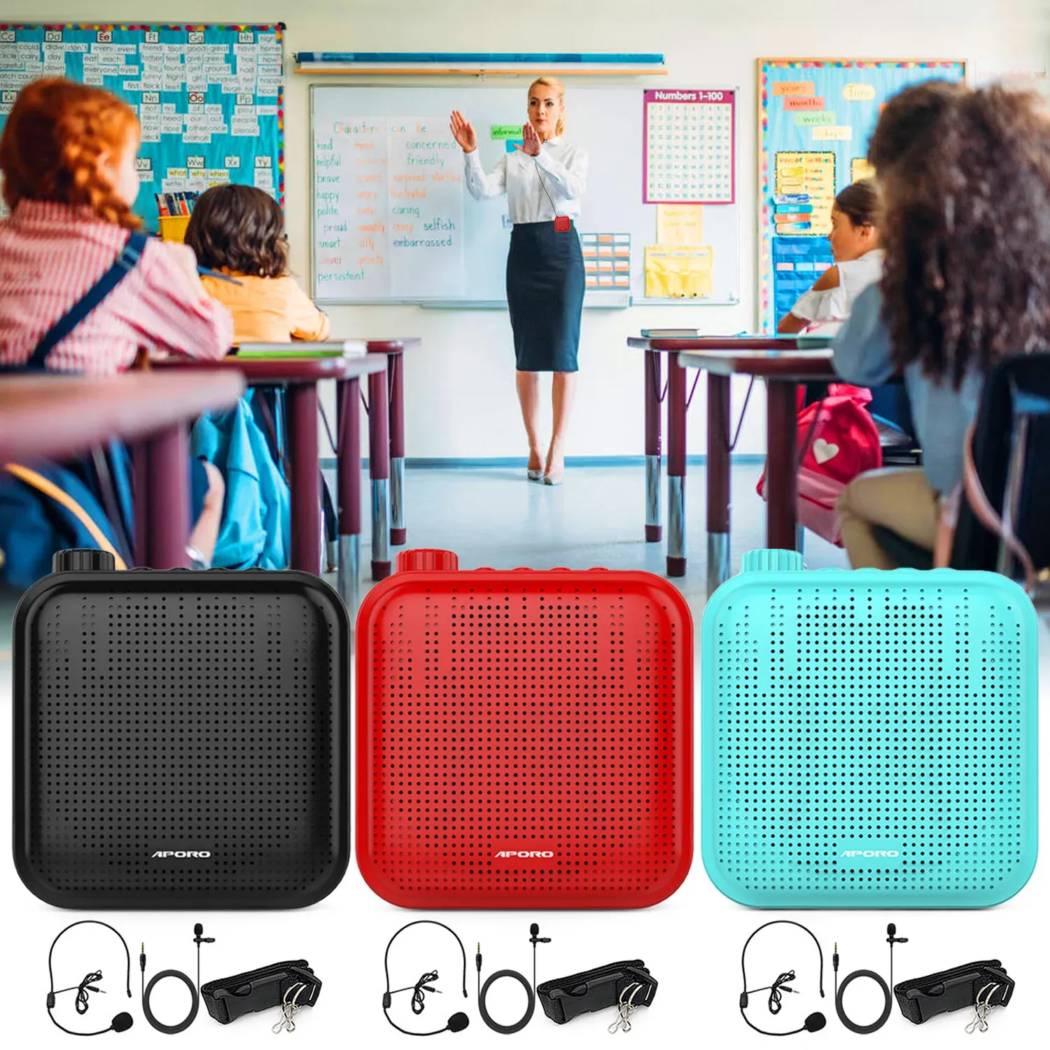 Microphones Gosear 12w 1200mah Portable Voice Amplifier Mini Multifunctional Personal Voice Speaker with Microphones for Teachers Speech