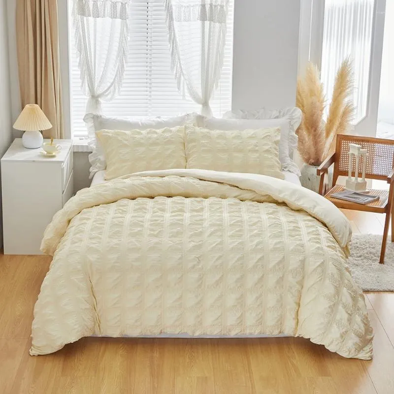 Beddengoed sets evich kleine vierkante seersucker crème kleur set van 3 stcs luxe hoogwaardige quilt cover en kussensloop home textiel