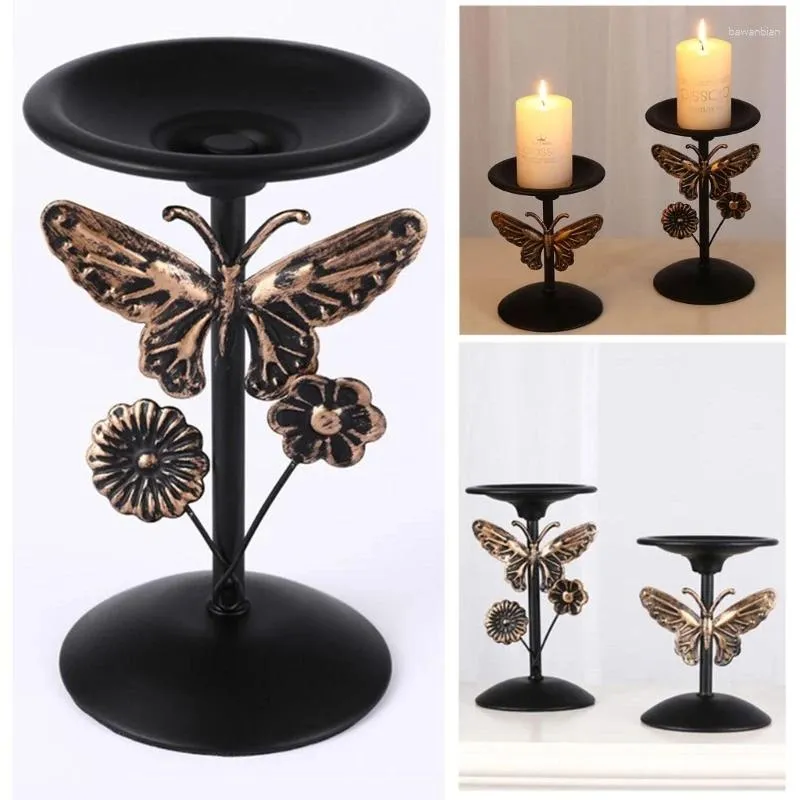 Kaarsenhouders set van 2 metalen houder voor pilaar zwarte centerpieces tafel decoratieve stands kxre