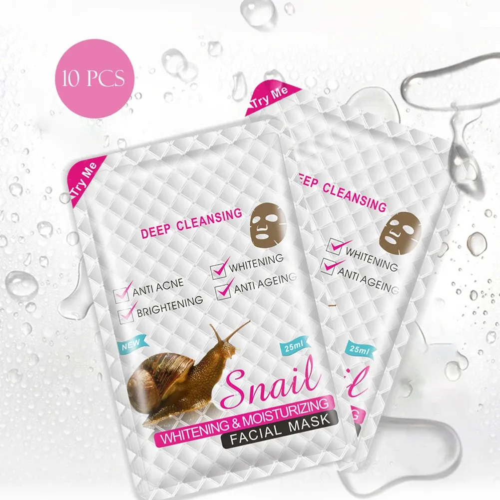 Luvas 25ml*10pcs Máscara facial de colágeno colágeno Snail essência Máscara facial Hidratante Cuidados com a pele do controlador de petróleo