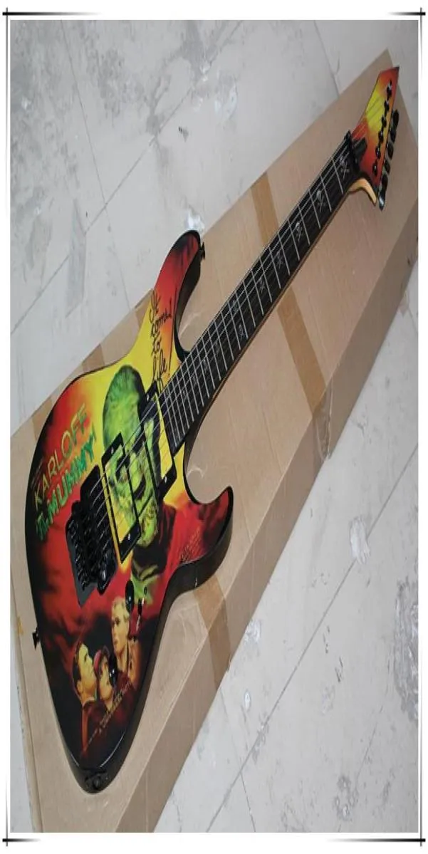 Guitarra eléctrica de lema Karloff Karloff de fábrica con cabezal de cráneo INLAYBLACK Hardwaresoffer Customized2220188