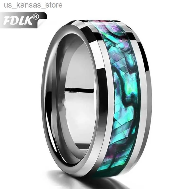 Cluster Rings FDLK Fine Jewelry 8MM Inlaid Abalone Shell Beveled Steel Stainless Steel Ring Wedding Jewelry US Size 6 7 8 9 10 11 12 13240408