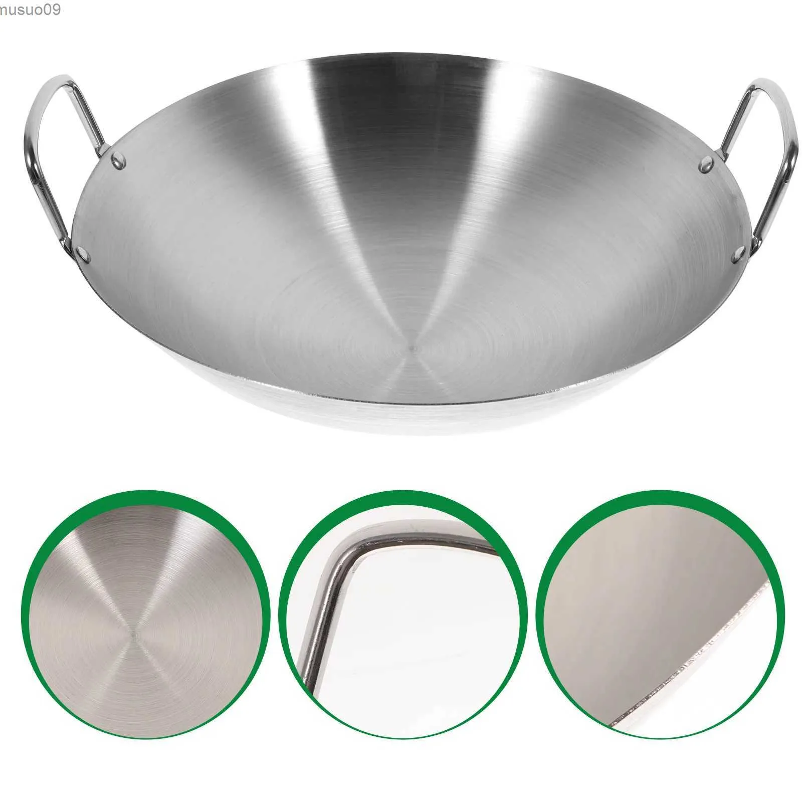 Pannor rostfritt stål wok cirkulär botten wok stor stekpanna stor kapacitet sås panl2403
