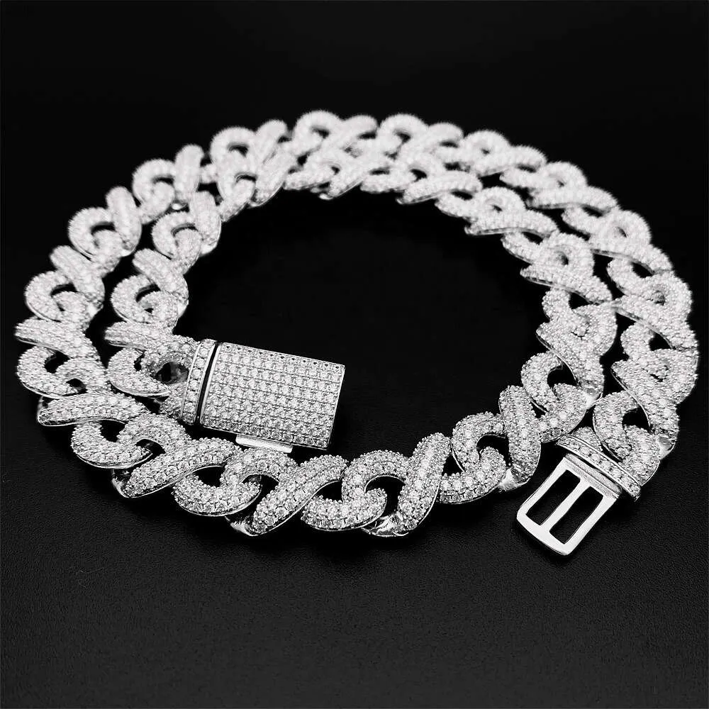 Collier Silver Sterling 20 "13 mm Iced Out VVS Moisanite Collier Collier Cubain Cubain Sterling 20" 13 mm