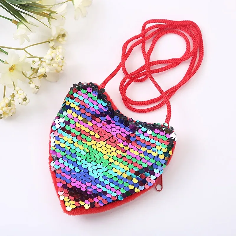 Sequins Children's Shoulder Bag Fashion Funny DIY Heart Coin Purse Cartoon Cute Lanyard Zero Wallet Creative Mermaid Tail Sequin