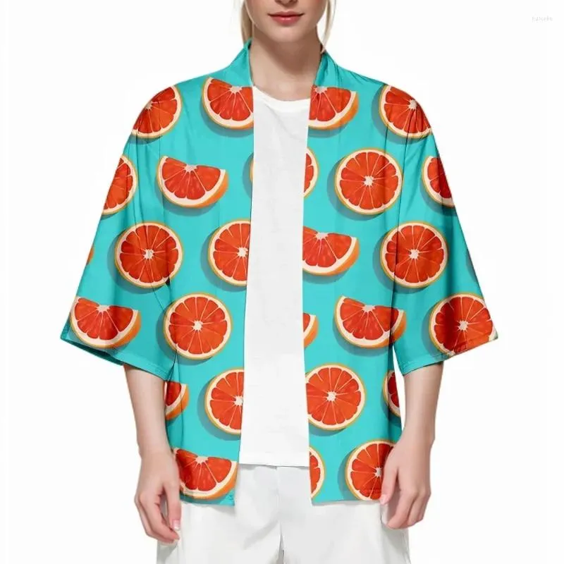 Ethnic Clothing Summer Fruit Print Kimono Men Women Fresh Hawaiian Shirt Trendy Beach Tops Loose Yukata Stylish Bathrobes Fashion Kimonos