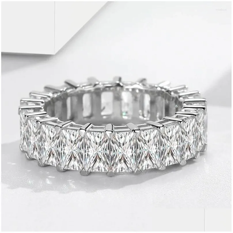 Clusterringen Sterling Sier 925 FL Cirkel Rechtangar Diamantpaar Ring Koolstof Sil Stone Grote Paren Druppel Afgifte Sieraden Otfyc