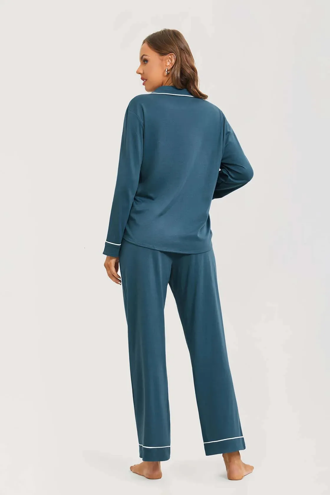 DOBREVA Women's Soft Cotton Pajama Set - Long Sleeve Top & Pants Loungewear
