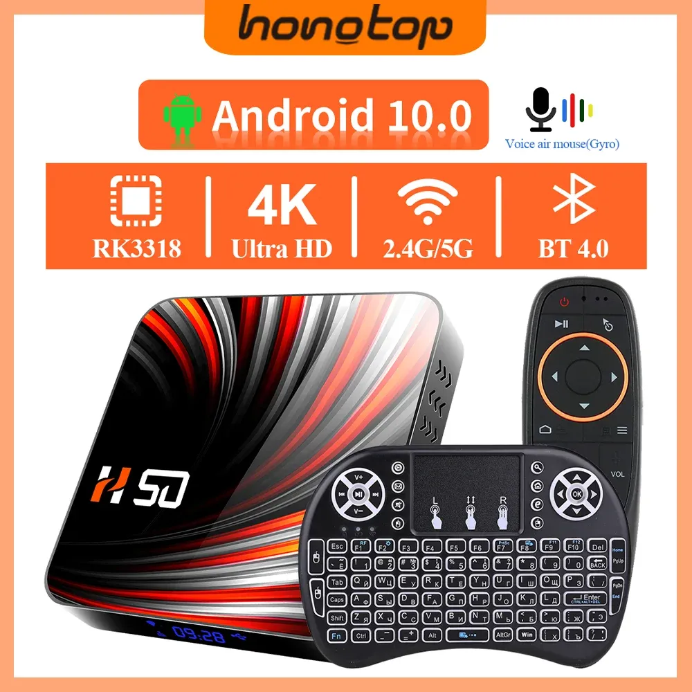 Kutu Hongtop Global Sürüm Android TV Kutusu 4K Ultra HD Android TV 10.0 HDR 4GB 64GB WiFi Play Store Smart Tv Kutusu Medya Oyuncu