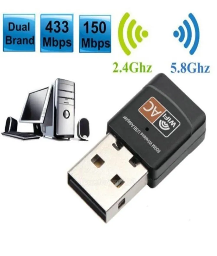 Adaptateur Dongle WiFi entraîné par lien 600MBS Clé Internet sans fil Carte réseau PC Double bande 5GHz LAN USB Dongle Ethernet Receiv7413965