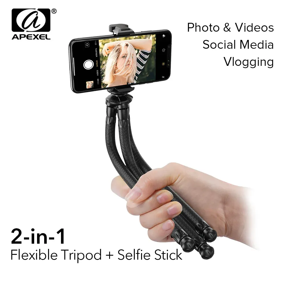 Gimbal Apexel 2 W 1 bläckfisk elastyczny statyw + selfie stick utomhus med fjärrkontroll för telefon digital dslrs för GoPro Nikon