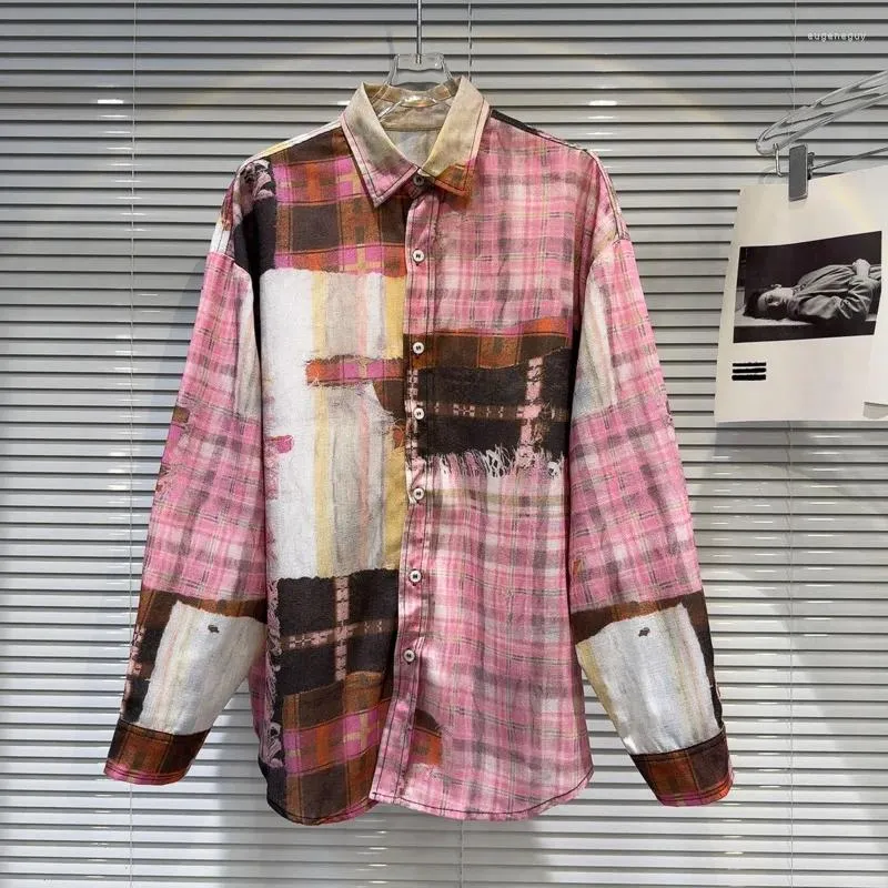 Blouses pour femmes prempomp 2024 Arrivée de printemps à manches longues Collier Coul de contraste à plaid peint à la main