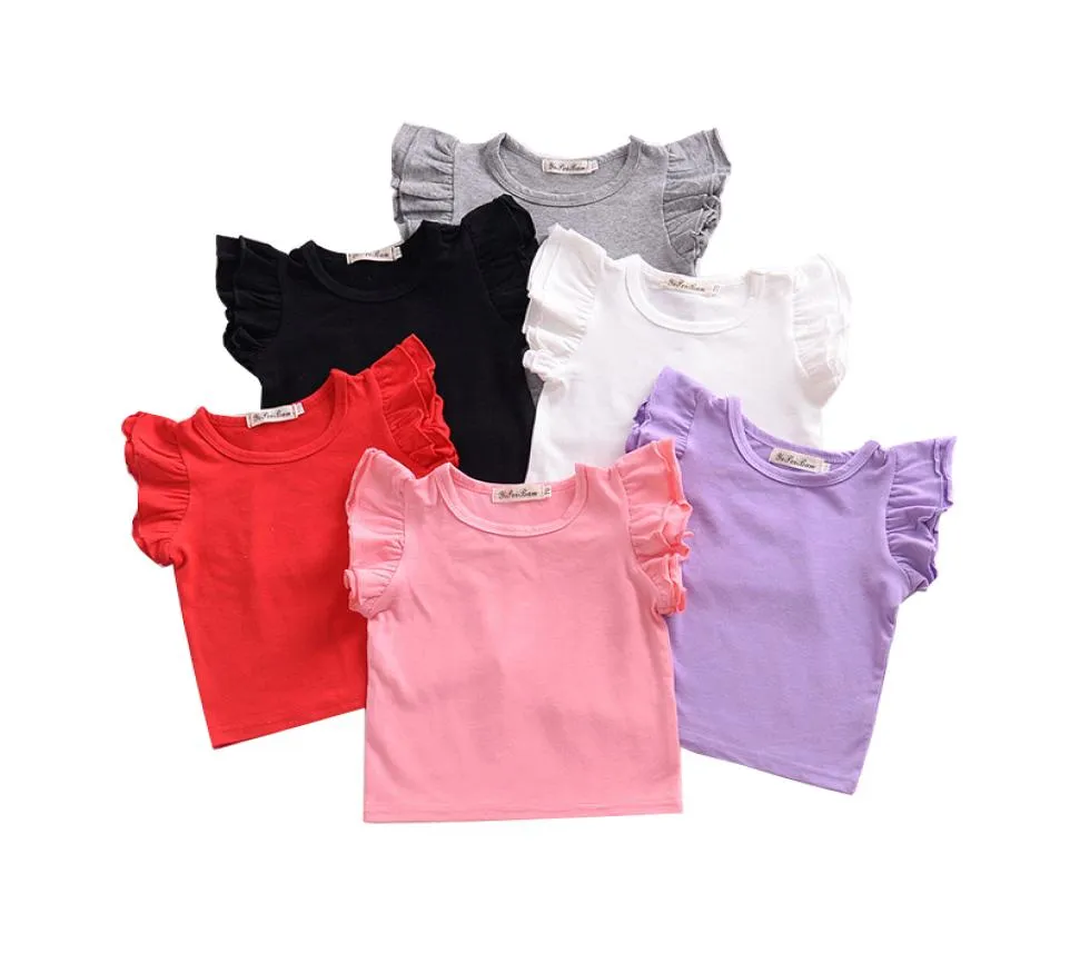 Baby Girls Shirts Solid 6 couleurs à manches à volants Tops Kids Casual Clothes Girls Lace Tshirts Summer Baby Toddler Teens Vêtements 06067241624