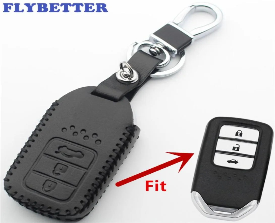 Flybetter en cuir authentique 3Button Entrée sans clé Couverture de cas de clé intelligente pour Honda XrvbeanWisdomXFitCityCivicaccordCrv L3983036634