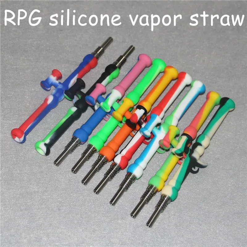 Silicone Nectar Pipes Kit Mini Nectar Dab Oil Rig Straw 10mm Titanium Tip Nail Vapor Smoking Pipe