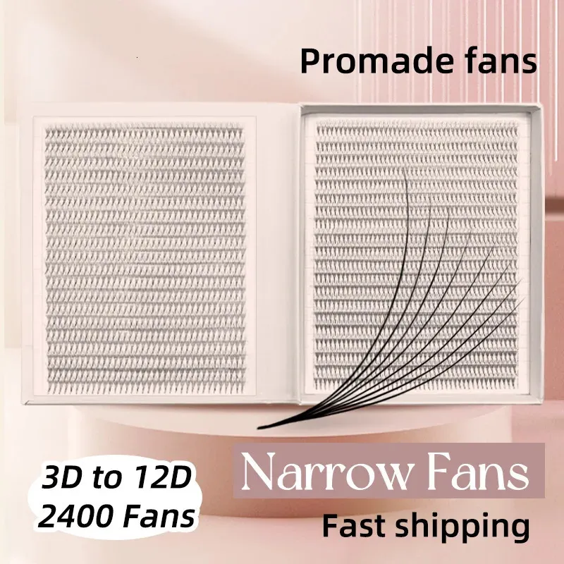 Narrow 2400 Fans Lashes XXL Mega Tray Premade Narrow Volume Fan Ultra Dark Pointy Base Promade Fans Eyelash Extensions Supplies 240327