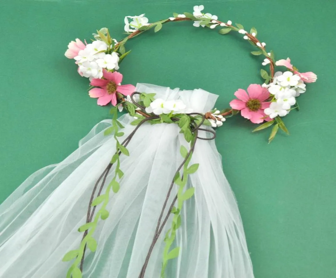 Bohemian Hair Crowns Flower Tabands Kobiety Wedding Beach Bridal Veils Girls Hair Akcesoria Biral Garlands5400985