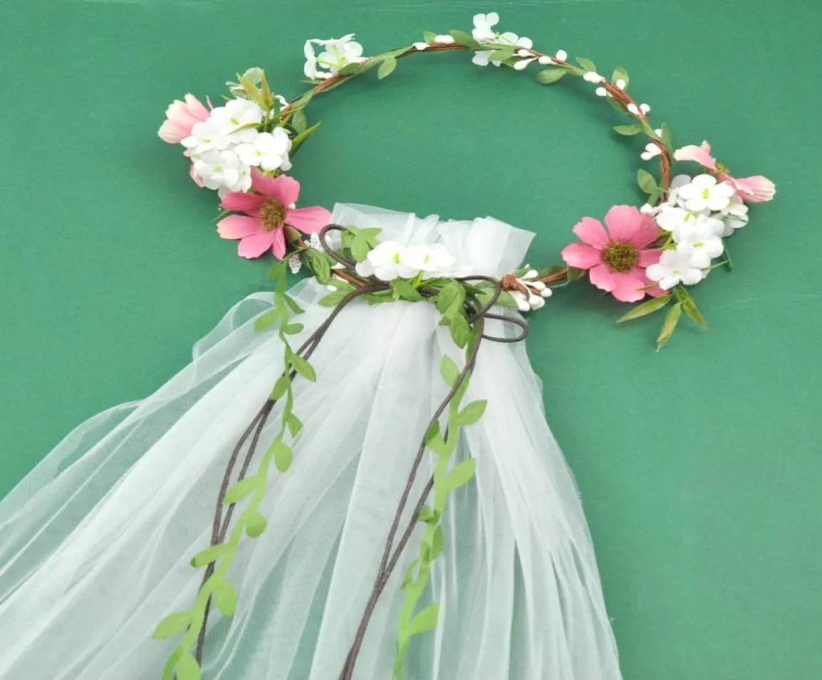 Bohemiska hårkronor Flower pannband Kvinnor Bröllopstrand Brudslöjor Girls Hair Accessories Biral Garlands5400985